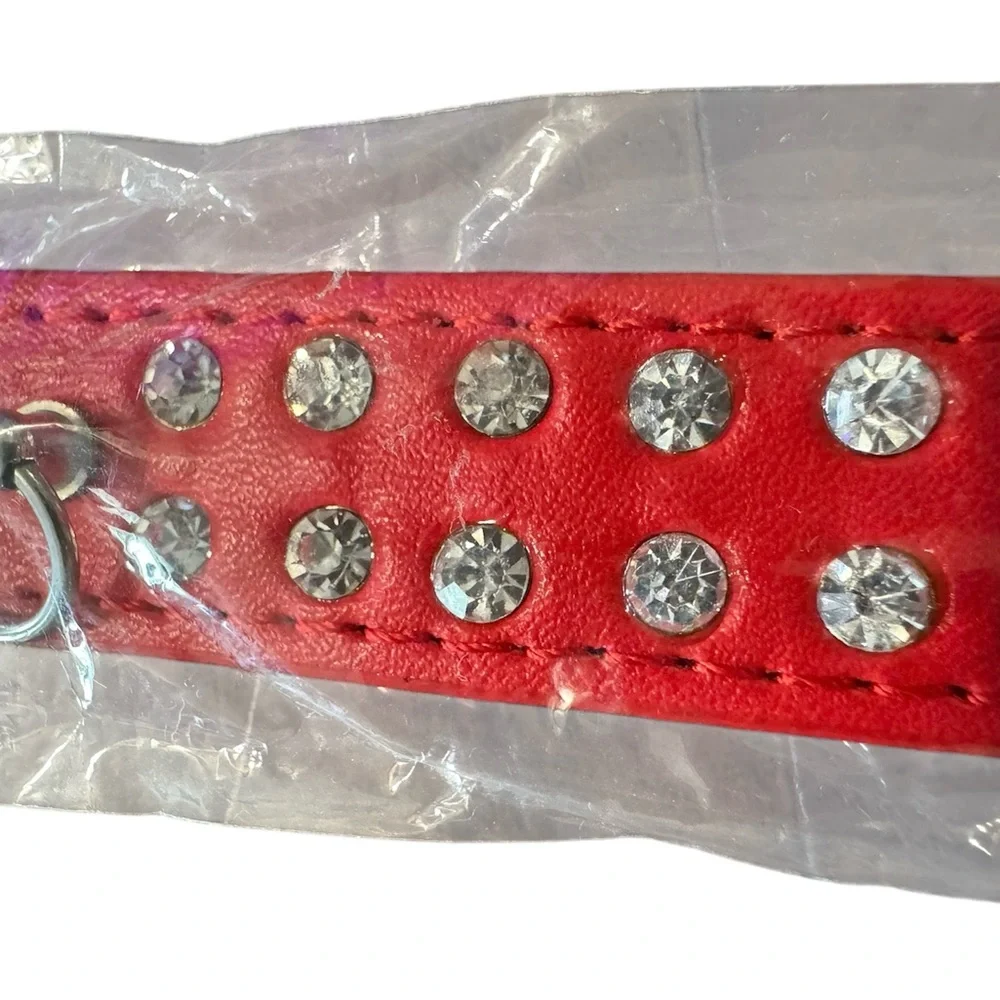 NWT sz M red studded dog collar